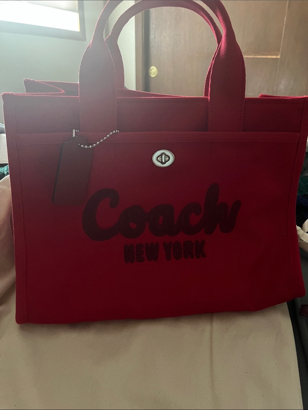 Coach Red Canvas Logo Tote